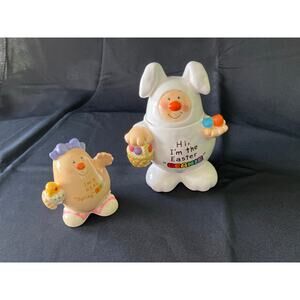 Vintage 1981 Enesco Human Beans Easter Figurine & Cookie Jar